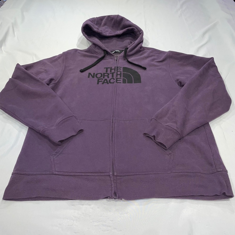 The North Face Mens XL Purple Full Zip Fleece Hoodie Black Logo Sweatshirt